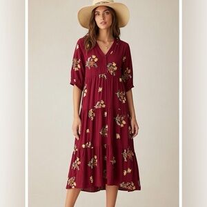 Cactus & Pearl Floral Burgundy Maxi Dress NEW